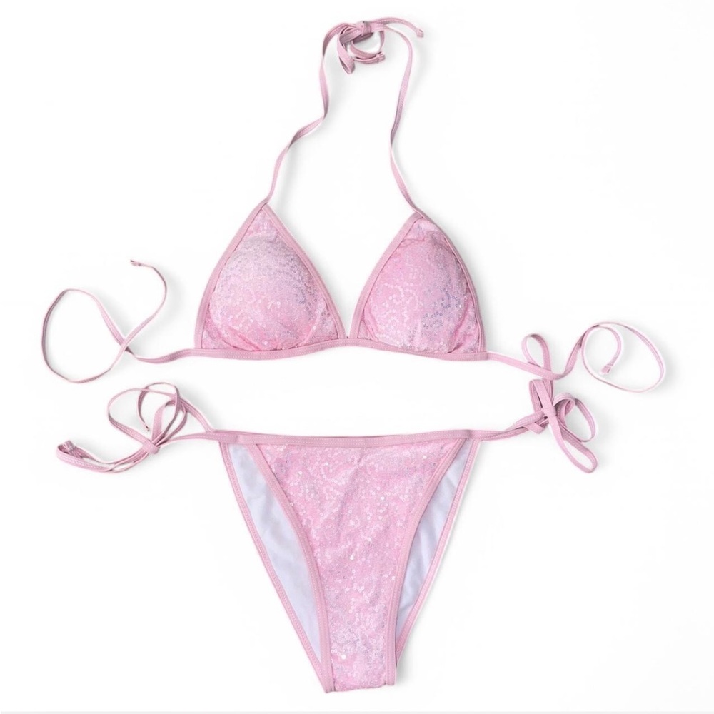 Pink Sequin Bikini Set